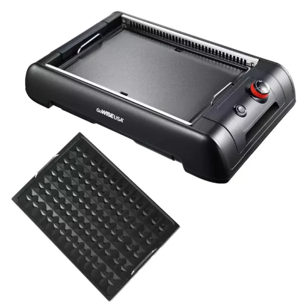 GoWISE USA 2-in-1 149 sq. in. Black Smokeless Indoor Grill with Interchangeable Plates