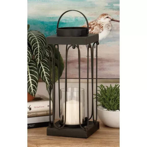 LITTON LANE Black Tin and Clear Glass Lantern Candle Holder (Set of 2)