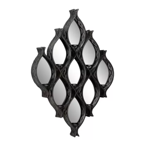 LITTON LANE Eclectic Large Black Diamond Mesh Metal Wall Sconce with Mirrors