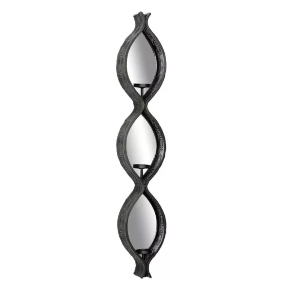 LITTON LANE Eclectic Ellipse-Shaped Black Mesh Metal Wall Sconces with Mirrors, Set of 2