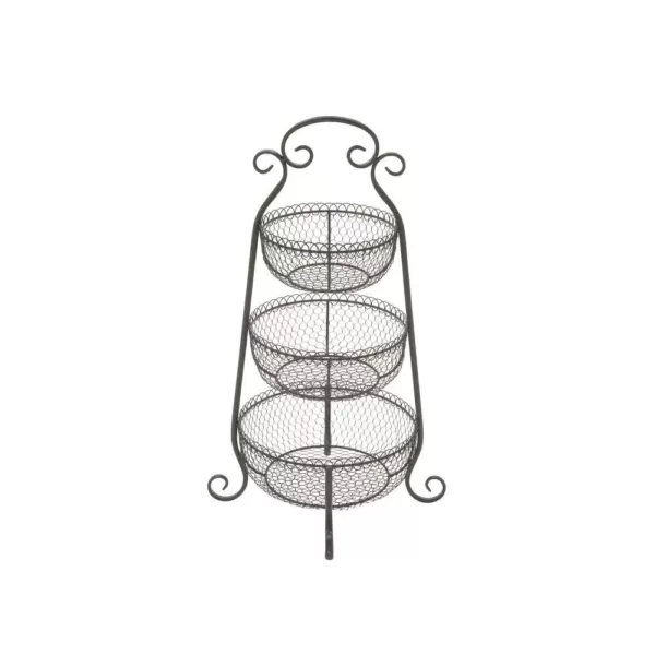 LITTON LANE New Traditional 3-Tier Iron Black Decorative Basket Tray