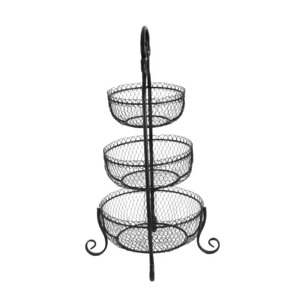 LITTON LANE New Traditional 3-Tier Iron Black Decorative Basket Tray