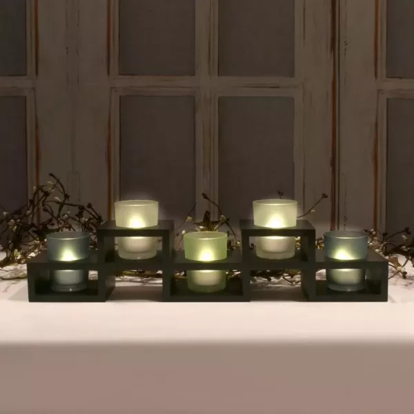 LUMABASE Wooden Candle Centerpiece with 5 Glass Votives