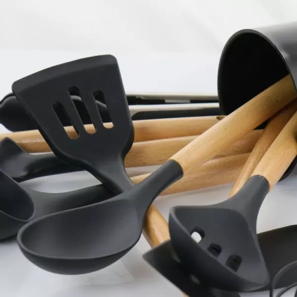 MegaChef Black Silicone and Wood Cooking Utensils (Set of 12)