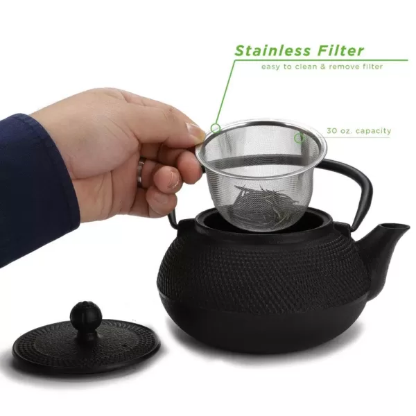 Mind Reader 3.75-Cup Black Japanese Style Cast Iron Tetsubin Tea Pot with Infuser