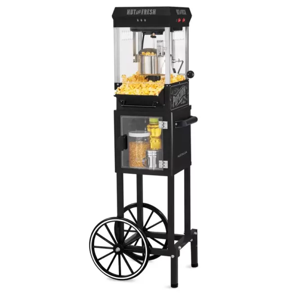 Nostalgia 300 W 2.5 oz. Black Popcorn Cart with 5 Qt. Popcorn Bowl