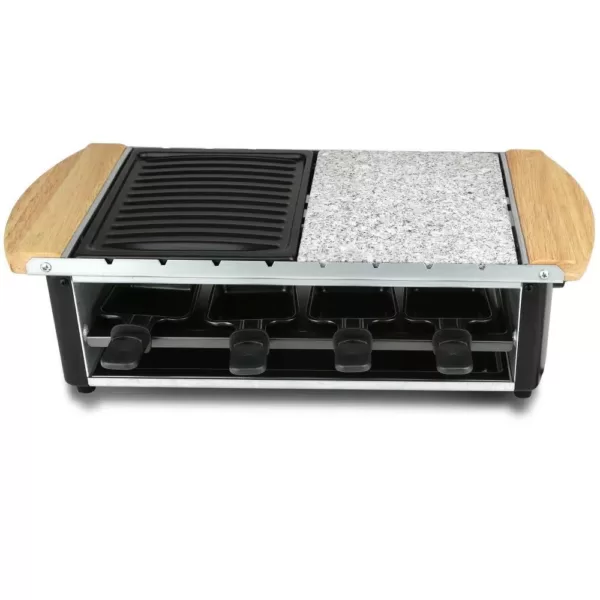 NutriChef 5.8 sq in. Black Raclette Grill, 2-Tier Party Cooktop, Stone Plate and Metal Grills