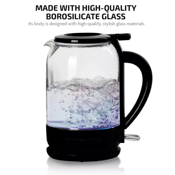 Ovente 6.3-Cup Black Glass Electric Kettle with ProntoFill Technology - Fill Up with the Lid On