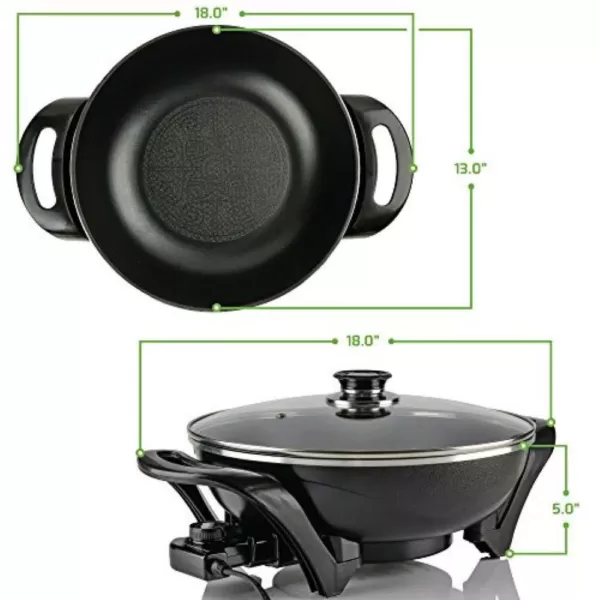 Ovente 13 In. Black Non-Stick Electric Skillet with Aluminum Body Adjustable Temperature Controller Tempered Glass Cover