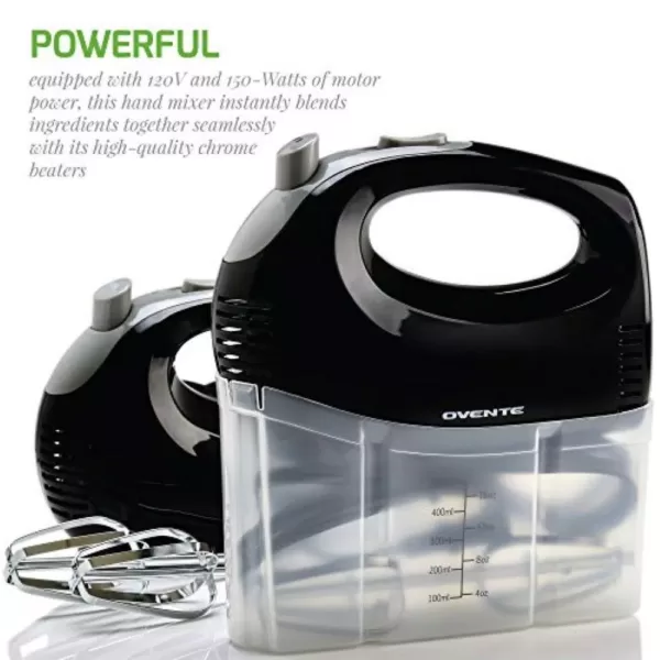 Ovente 5-Speed Ultra Power Hand Mixer with Free Storage Case, Black