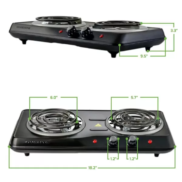 Ovente 5.7 in. and 6 in. Black Double Hot Plate Burner Electric Stove with Adjustable Temperature Control