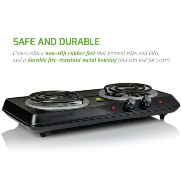 Ovente 5.7 in. and 6 in. Black Double Hot Plate Burner Electric Stove with Adjustable Temperature Control