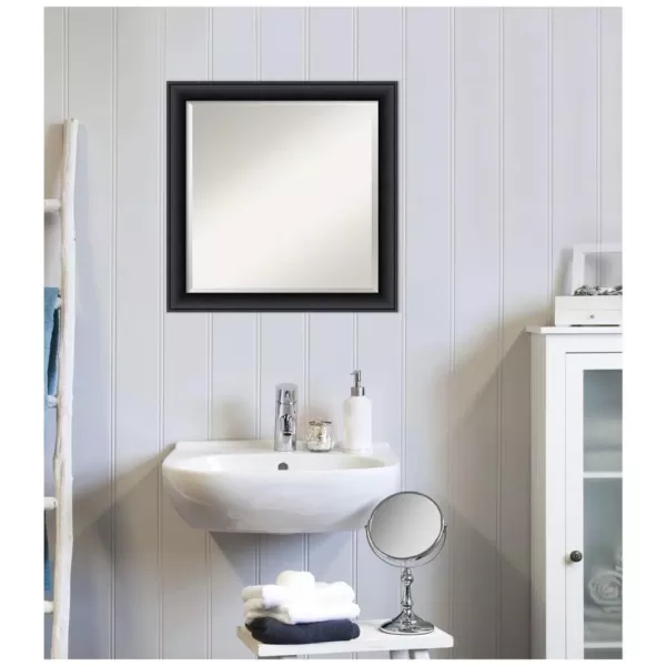 Amanti Art Nero 23 in. W x 23 in. H Framed Square Beveled Edge Bathroom Vanity Mirror in Black Satin