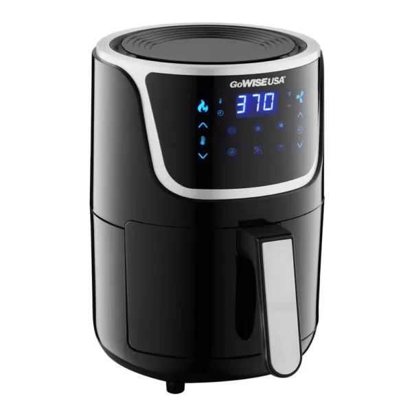 GoWISE USA 1. 7- qt. , 2.0 qt. Max Black/Silver Electric Mini Air Fryer with Digital Touchscreen + Recipe Book