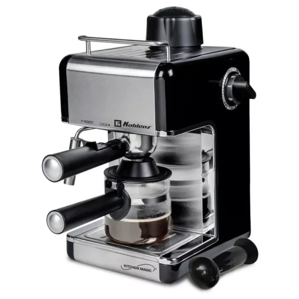 Koblenz Kitchen Magic Collection 4-Cup Black/Silver Espresso and Cappuccino Maker