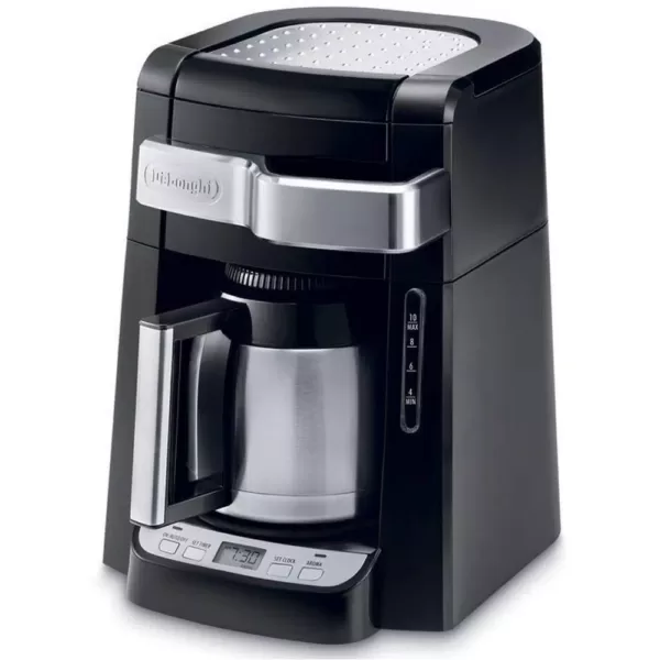 DeLonghi 10-Cup Black Stainless Steel Drip Coffee Maker with Thermal Carafe