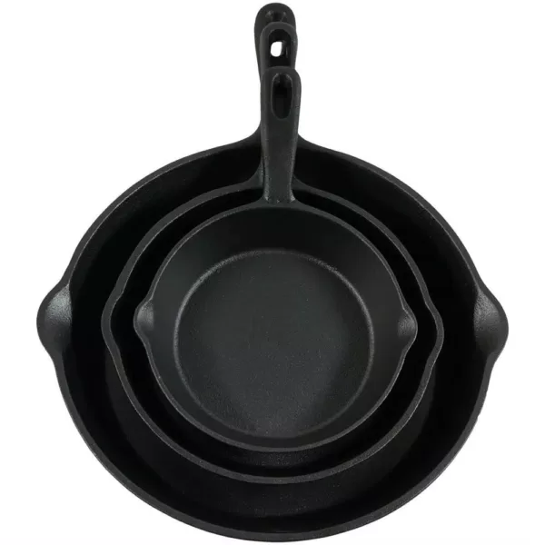 Sunnydaze Decor Cast Iron 3-Piece Cast Iron Skillet Set in Black