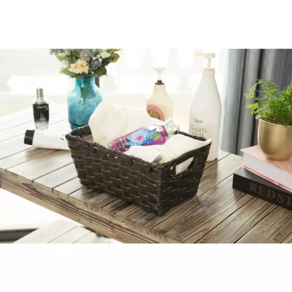 Vintiquewise Black Plastic Wicker Shelf Basket Organizer