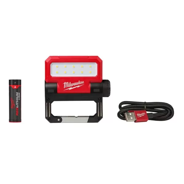 Milwaukee 600 Lumens LED USB Rechargeable Low-Profile Hard Hat Headlamp and 550 Lumens Rechargeable Pivoting Flood Light (2-Pack)