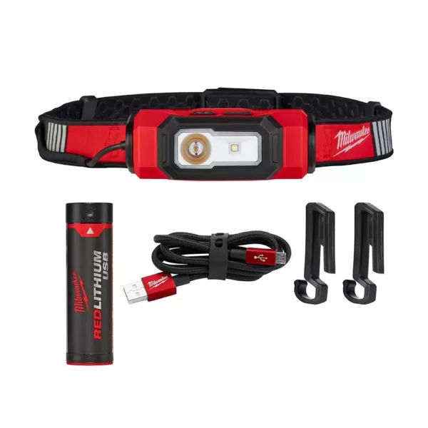 Milwaukee 600 Lumens LED USB Rechargeable 360-Degree Visibility Hard Hat Headlamp with Type 1 Class C Full Brim Vented Hard Hat