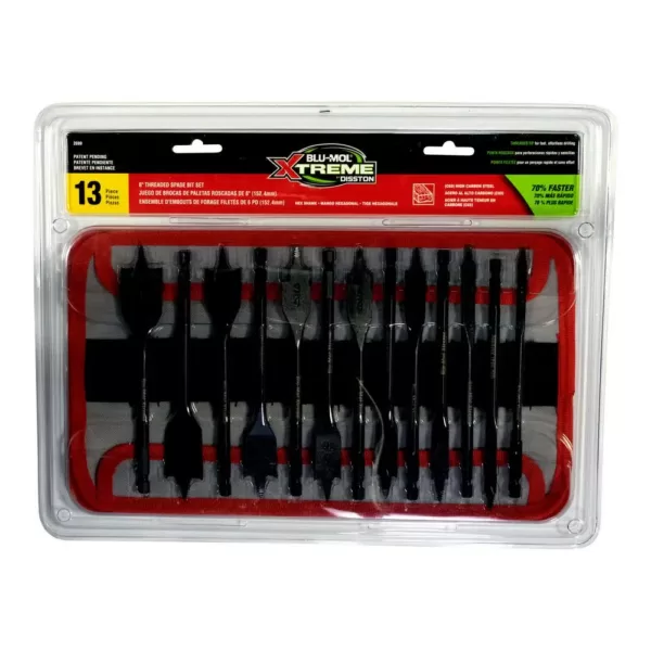 BLU-MOL Carbide Steel Threaded Spade Bit Set (13-Piece)