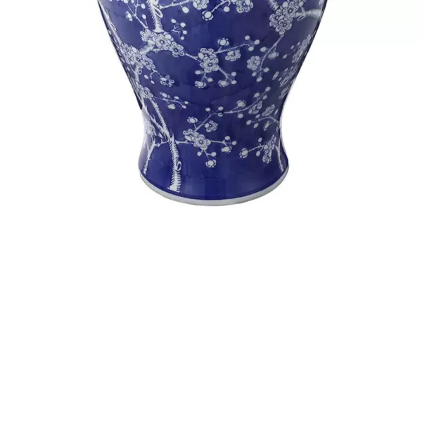 Benjara 1-Piece Ceramic Flowers Designed Ginger Jar in Blue and White