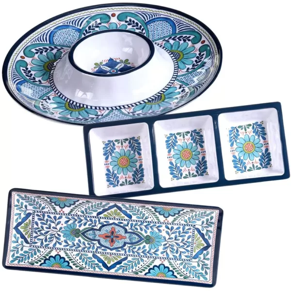 Certified International Talavera 3-Piece Blue Hostess Set