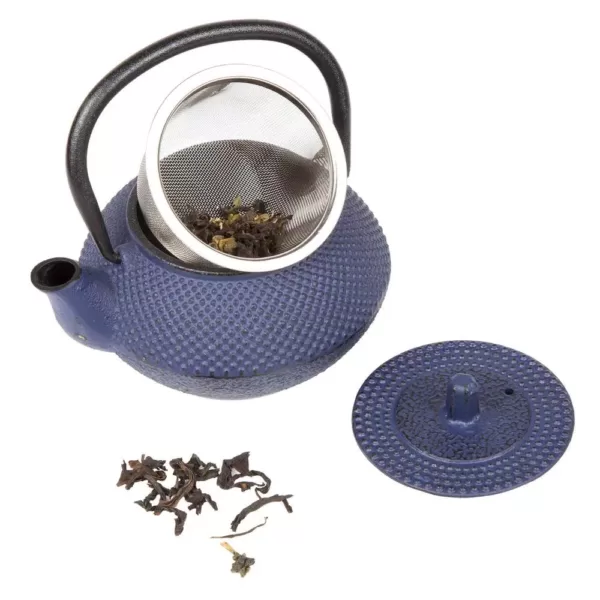 Creative Home Kyusu Blue Cast Iron 10 oz. Tea Pot with Removable Stainless Steel Infuser Basket