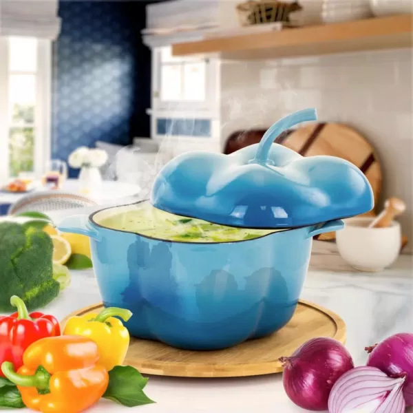 MegaChef MegaChef 3 Qt. Pepper Shaped Enameled Cast Iron Casserole in Blue