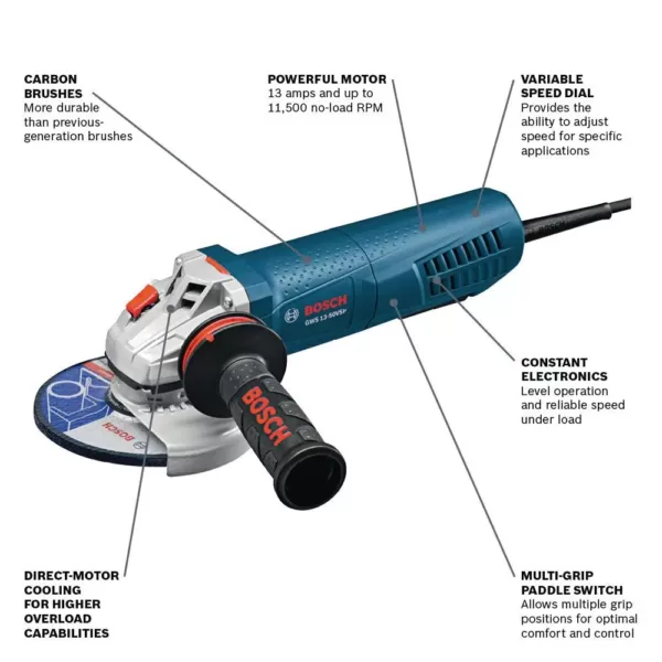 Bosch 13 Amp Corded 5 in. Variable Speed Grinder with Paddle Switch