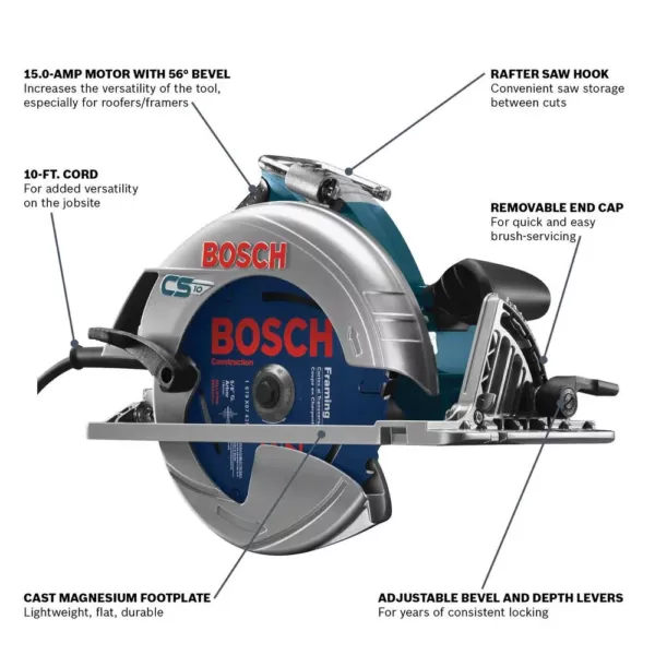 Bosch 15 Amp 7-1/4 in. Corded Circular Saw with 24-Tooth Carbide Blade and Carrying Bag