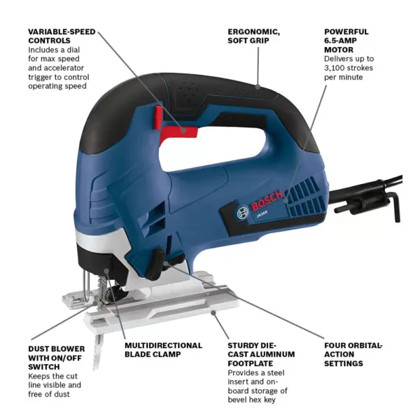 Bosch 6.5 Amp Corded Variable Speed Top-Handle Jig Saw Kit with Carrying Case