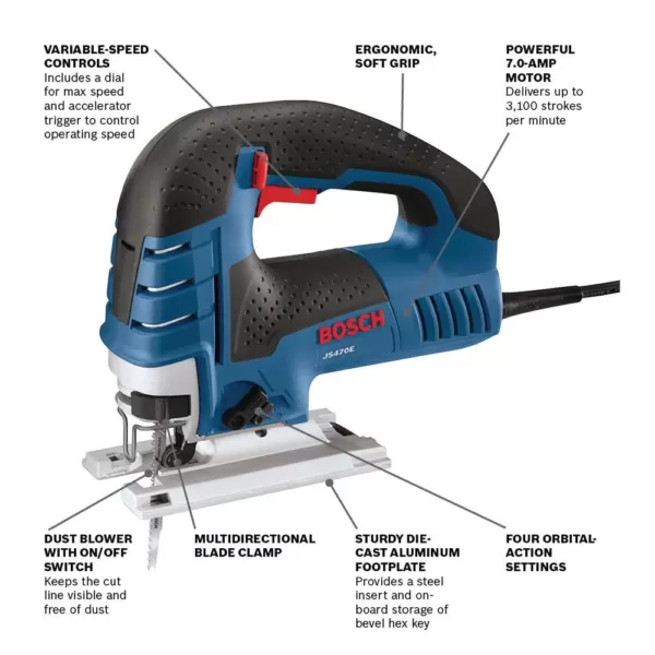 Bosch 7 Amp Corded Variable Speed Top-Handle Jig Saw Kit with Carrying Case