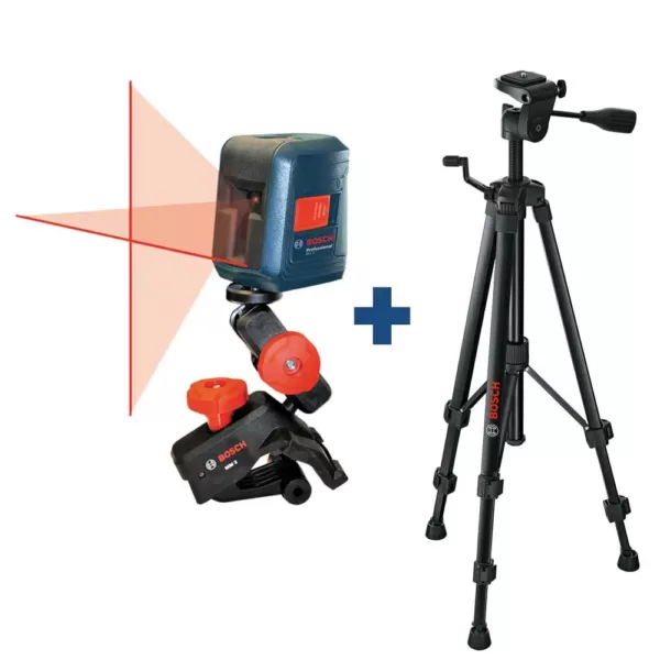 Bosch 30 ft. Self Leveling Cross Line Laser Level with Clamping Mount + Compact Tripod with Extendable Height