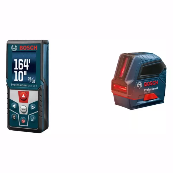 Bosch 165 ft. Laser Distance Measurer with Bluetooth and Full Color Display with Bonus 50 ft. Cross Line Laser Level