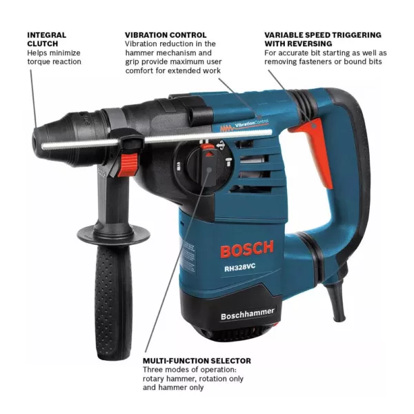 Bosch 8 Amp 1-1/8 in. Corded Variable Speed SDS-Plus Concrete/Masonry Rotary Hammer Drill with Depth Gauge and Carrying Case