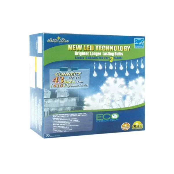 Brite Star 60-Light Pure White LED Icicle Light Set with Snowflake (Set of 2)