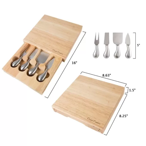 Classic Cuisine 5-Piece Wooden Cheese Board with Stainless Steel Tools