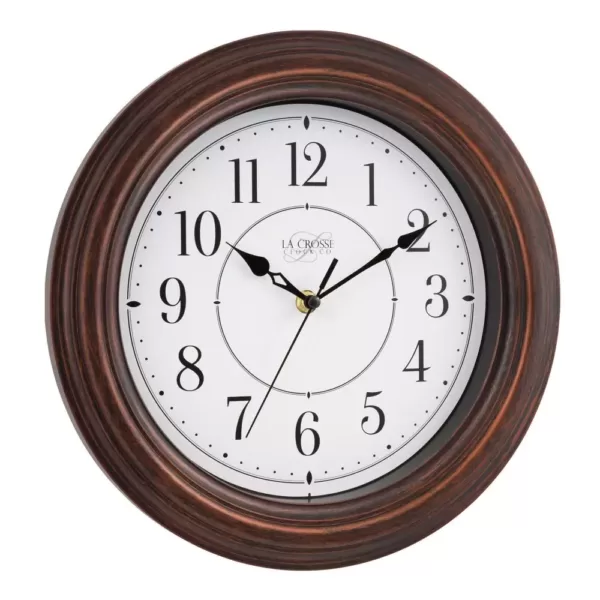 La Crosse Technology 12 in. H Round Brown Plastic Wall Clock with Silent Movement