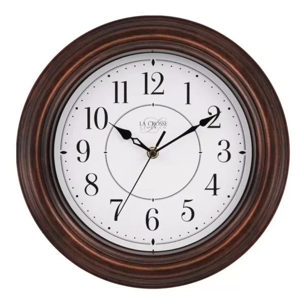 La Crosse Technology 12 in. H Round Brown Plastic Wall Clock with Silent Movement