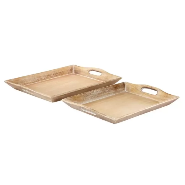 LITTON LANE Distressed Brown Decorative Wooden Trays (Set of 2)