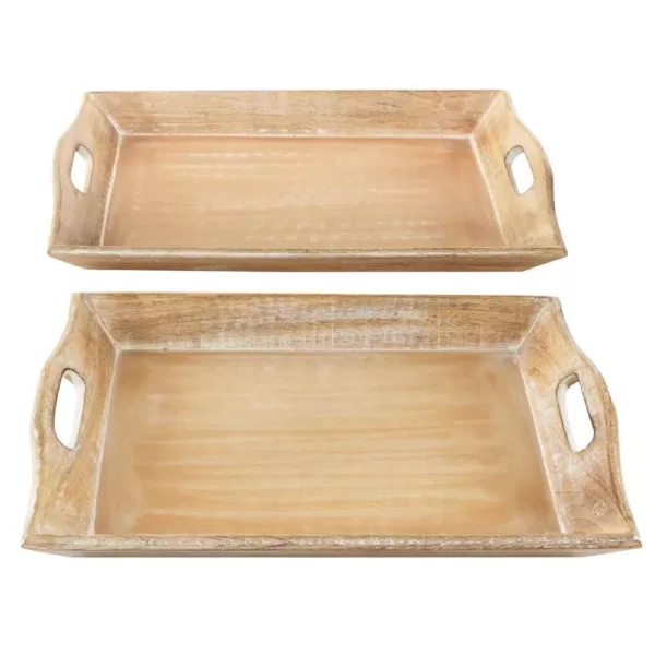 LITTON LANE Distressed Brown Decorative Wooden Trays (Set of 2)