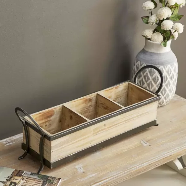 LITTON LANE Rustic 3-Compartment Brown Decorative Tray