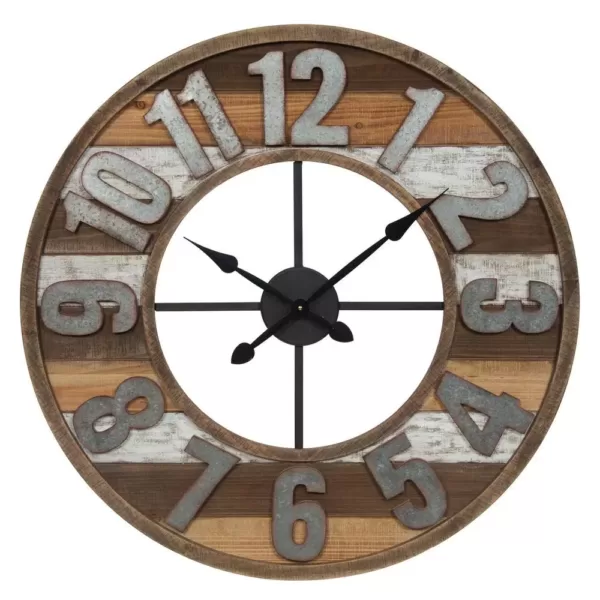 Pinnacle Rustic Reclaimed Wood and Metal Brown Wall Clock