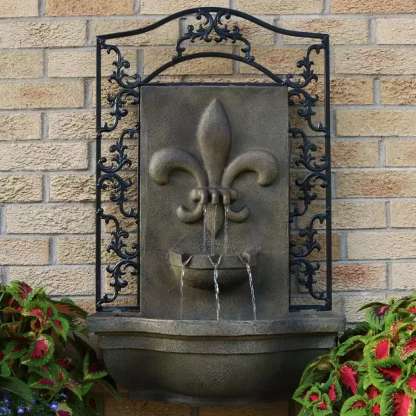 Sunnydaze Decor French Lily Florentine Stone Electric Powered Outdoor Wall Fountain