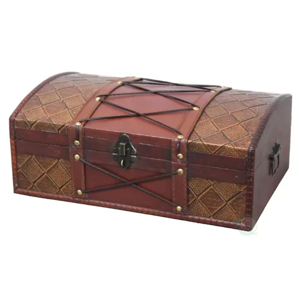 Vintiquewise 14 in. x 9 in. x 5.5 in Wooden Pirate Treasure Chest/Box with Faux Leather X