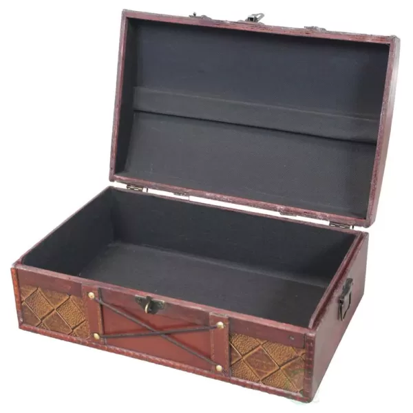 Vintiquewise 14 in. x 9 in. x 5.5 in Wooden Pirate Treasure Chest/Box with Faux Leather X