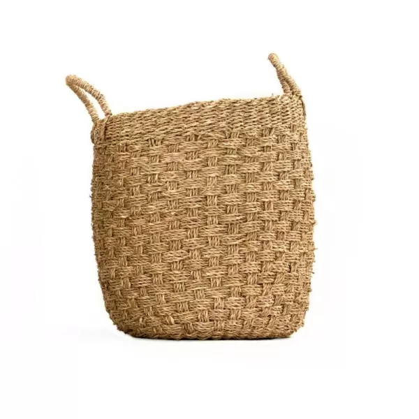 Zentique Hand Woven Cylindrical Wicker Seagrass Small Basket with Handles