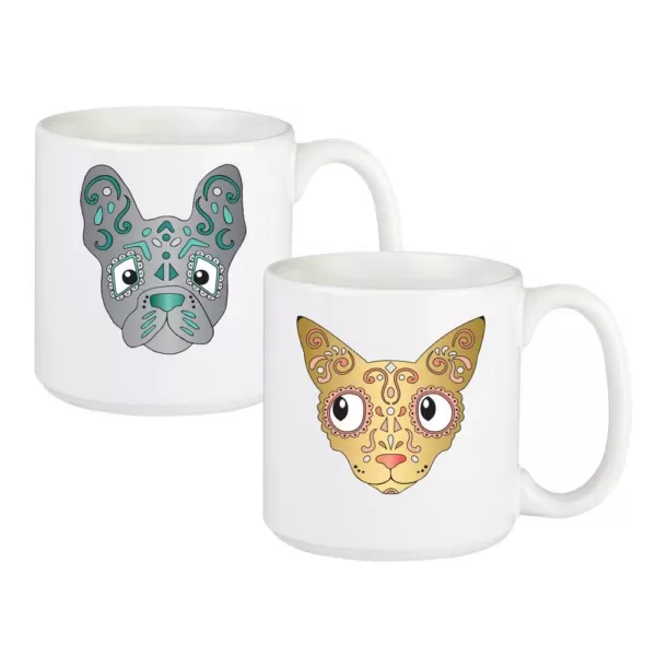 Cathy's Concepts Sugar Skull Pet 4.1 in. H x 3.8 in. D Halloween Coffee Mugs