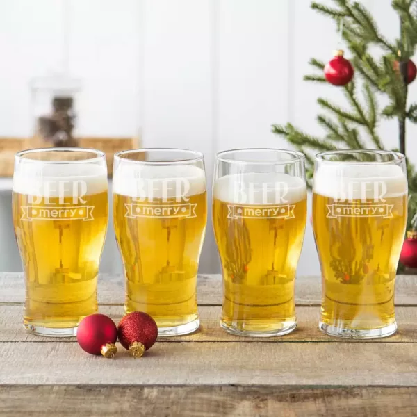 Cathy's Concepts Beer Merry 3.1 in. x 6.25 in. Glass Christmas Pilsner Glasses